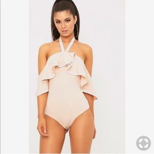 Suezy Nude Frill Halterneck Contrast Trim Thong BS